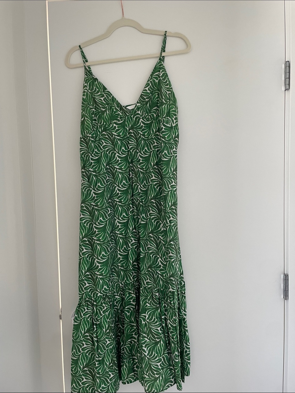 H&M Green and White Printed Spaghetti-Strap Maxi Dress